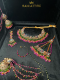 Stunning Multi coloured necklace set, with heavily beaded earrings & tikka - Jewelsbyrani