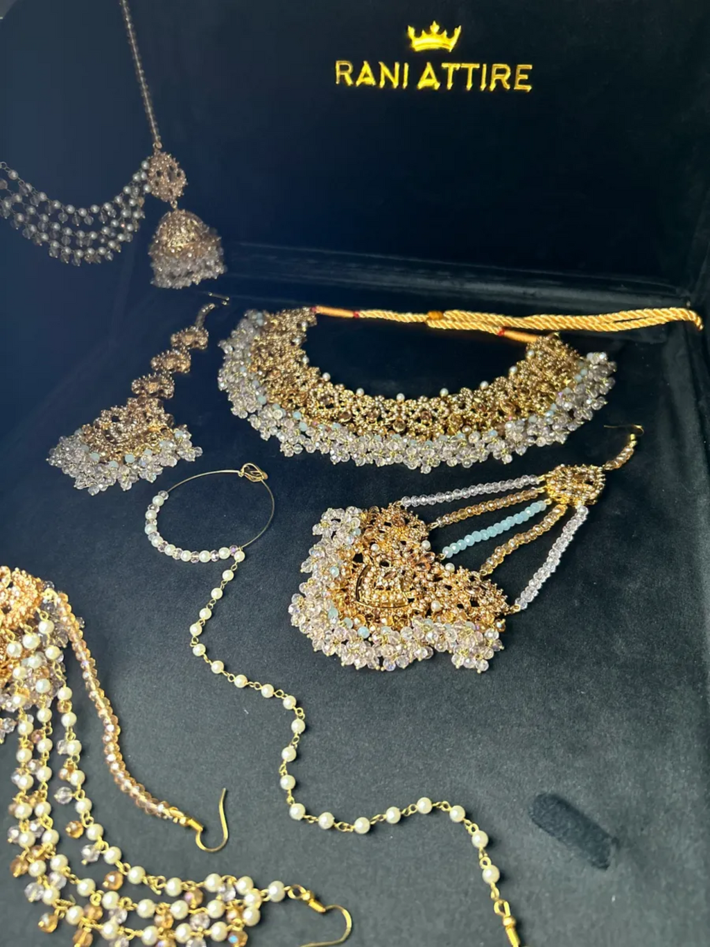 Baby Pink+ Icy Blue & Gold Bridal Set - Jewelsbyrani