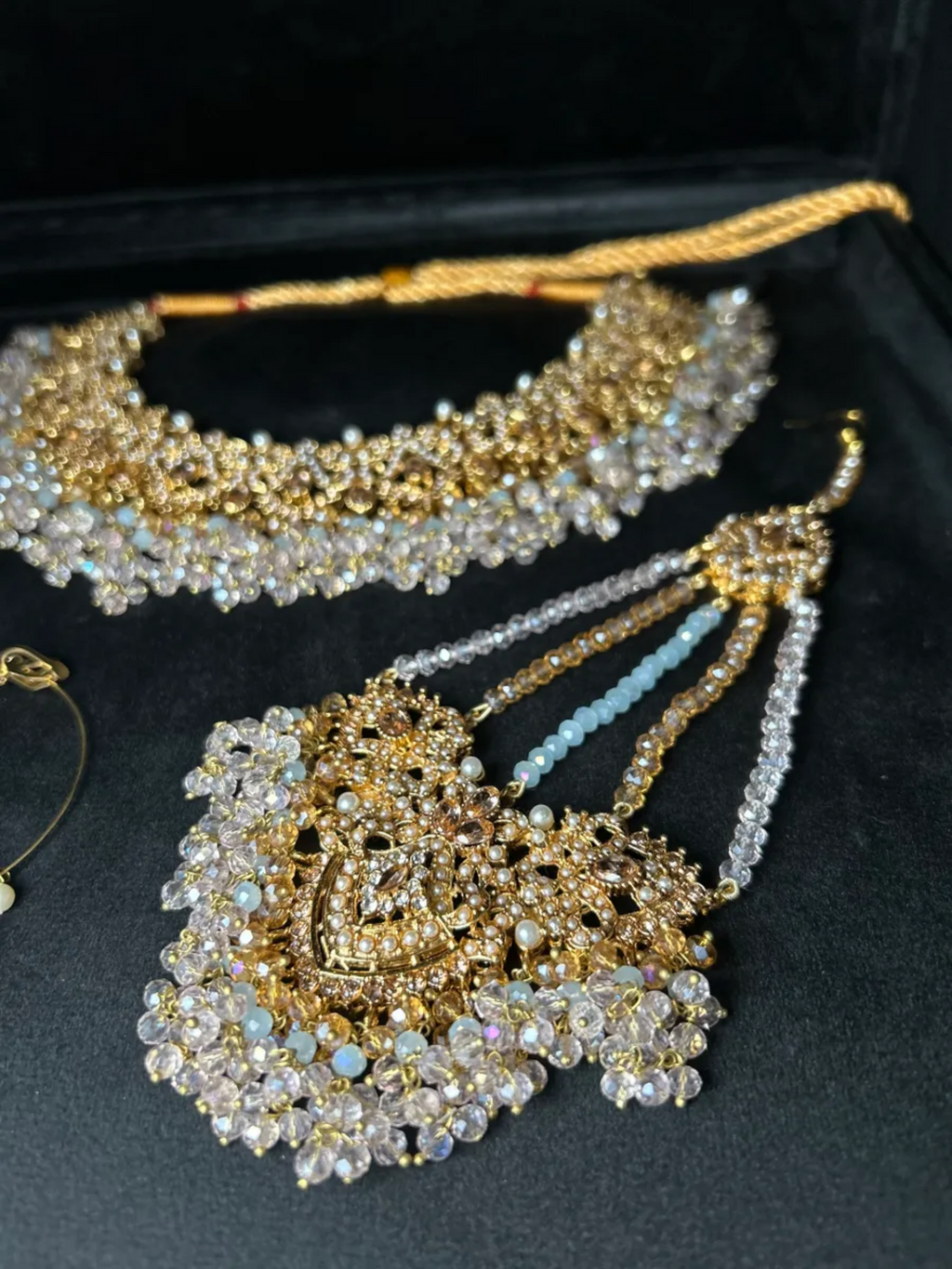 Baby Pink+ Icy Blue & Gold Bridal Set - Jewelsbyrani