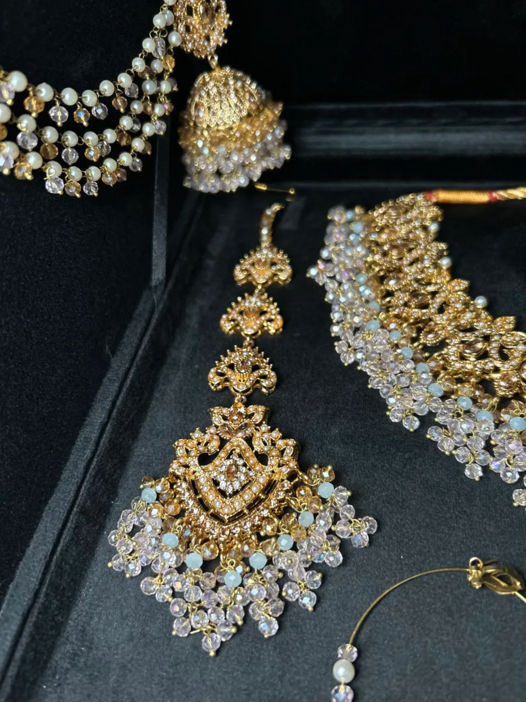Baby Pink+ Icy Blue & Gold Bridal Set - Jewelsbyrani
