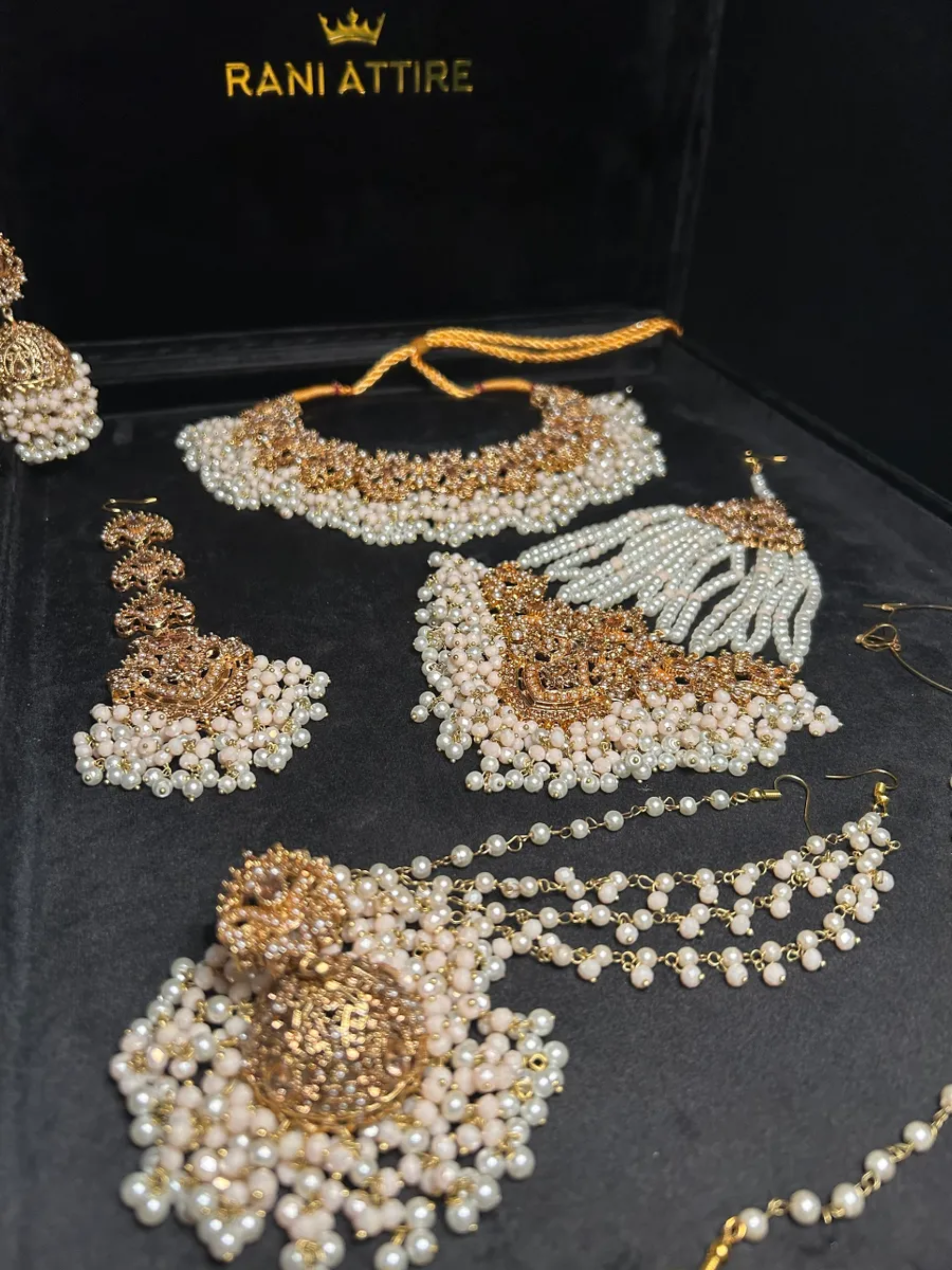 Bisque Beige, Gold With pearls Bridal Set