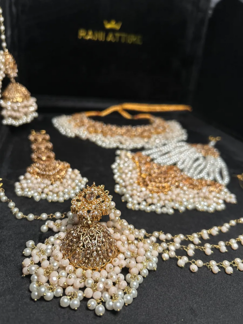 Bisque Beige, Gold With pearls Bridal Set - Jewelsbyrani