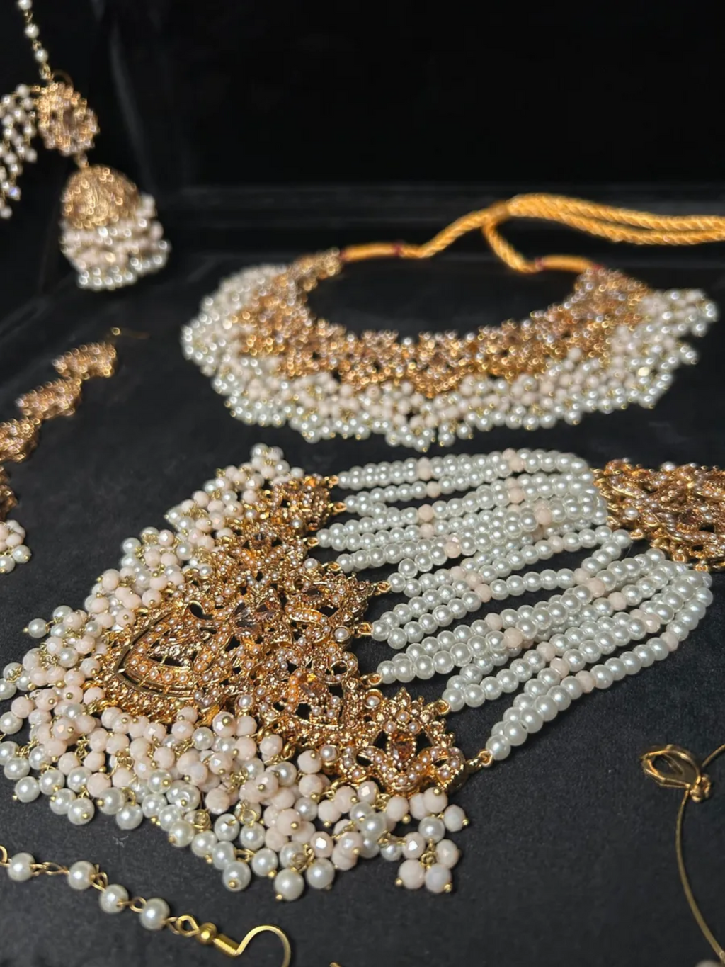 Bisque Beige, Gold With pearls Bridal Set - Jewelsbyrani