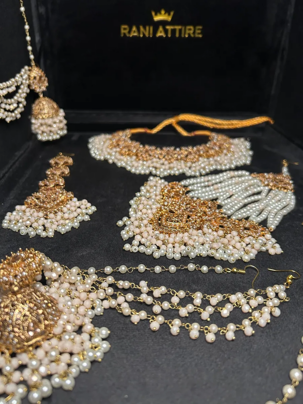 Bisque Beige, Gold With pearls Bridal Set - Jewelsbyrani