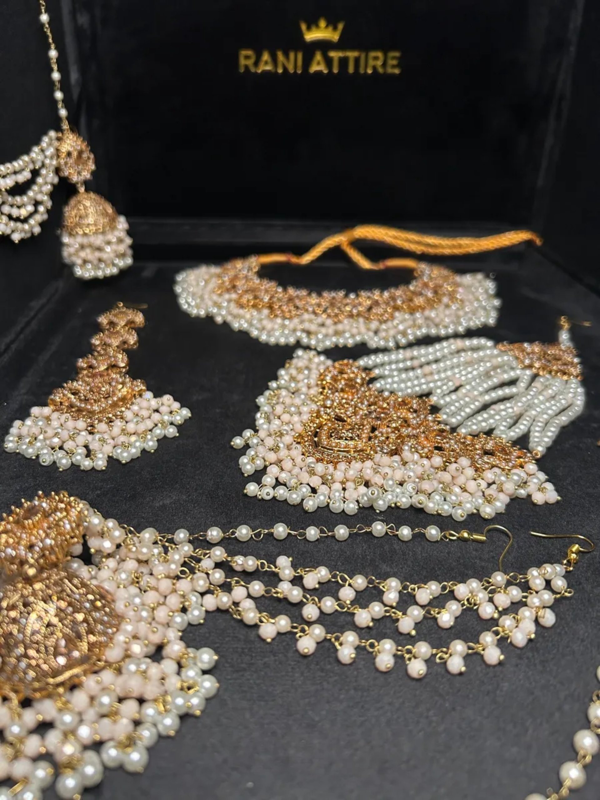 Bisque Beige, Gold With pearls Bridal Set