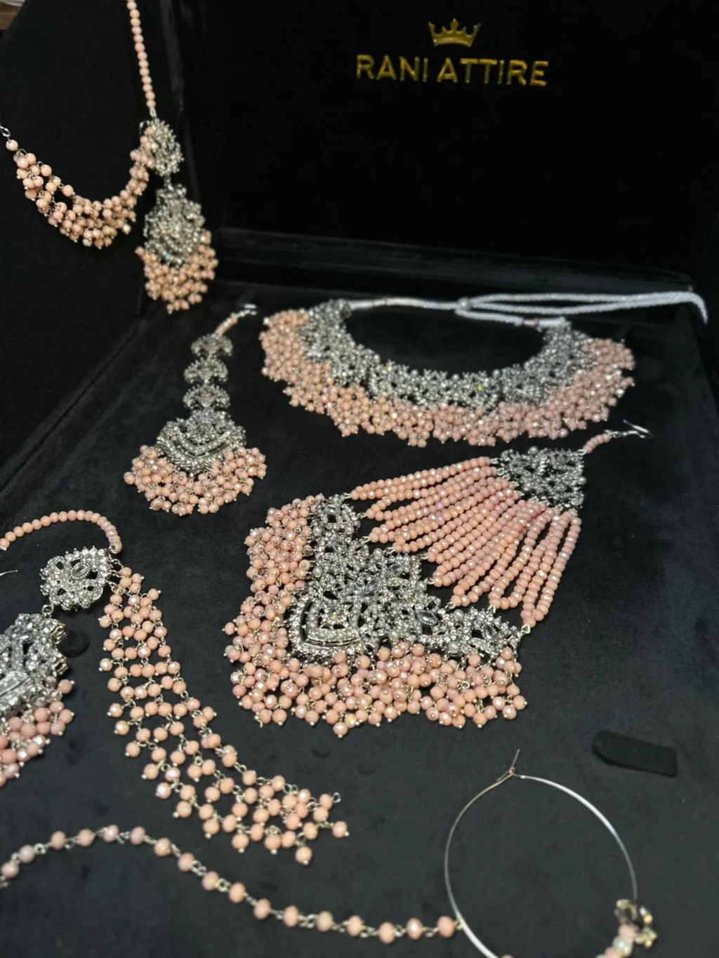Peach Pink & Silver Bridal Set - Jewelsbyrani