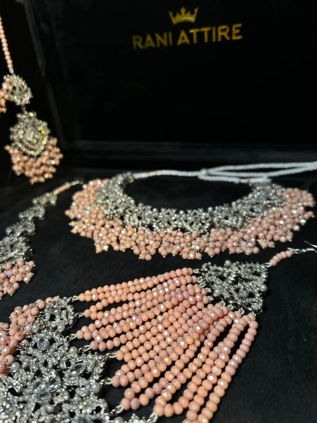Peach Pink & Silver Bridal Set - Jewelsbyrani
