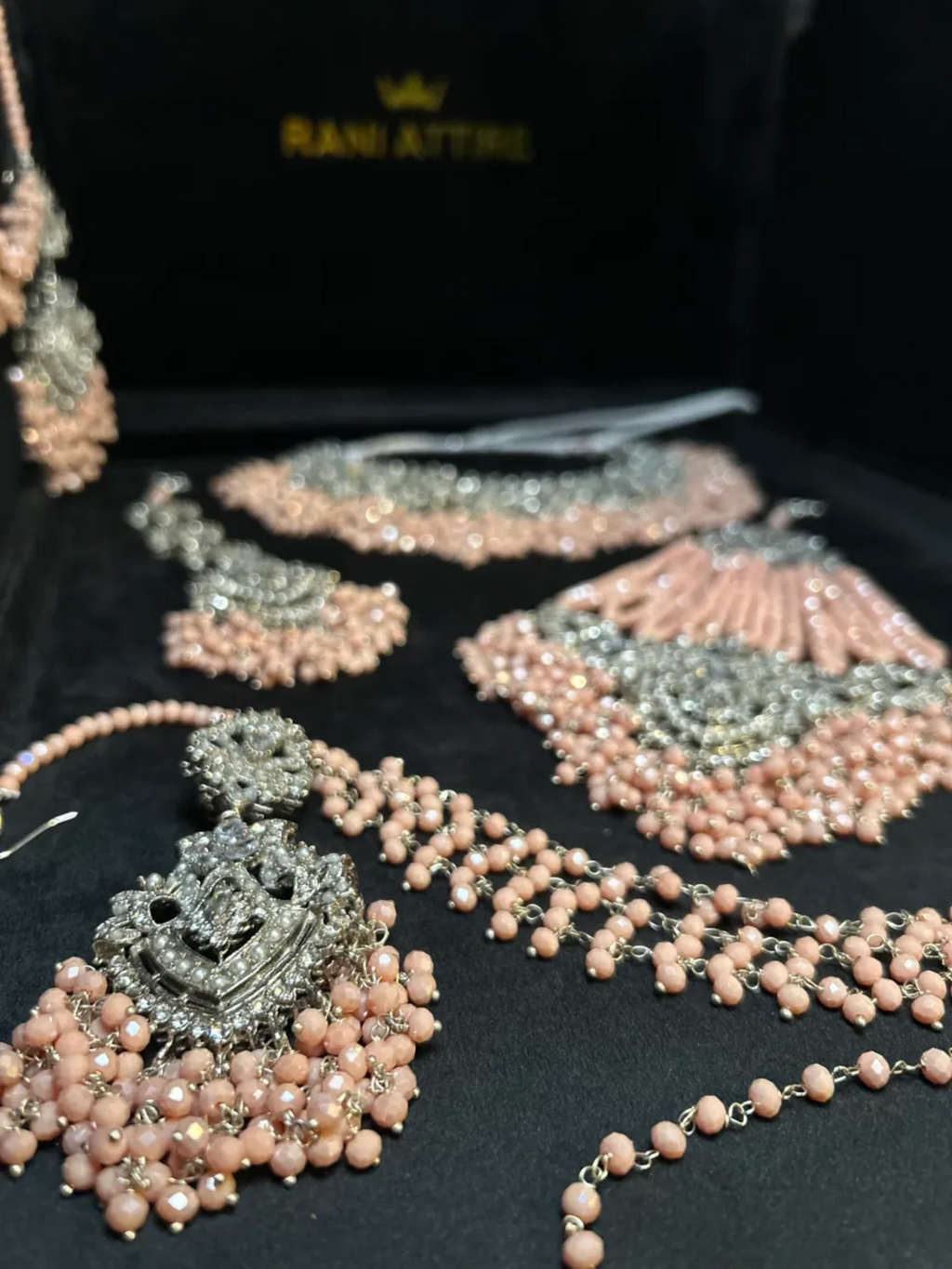 Peach Pink & Silver Bridal Set - Jewelsbyrani