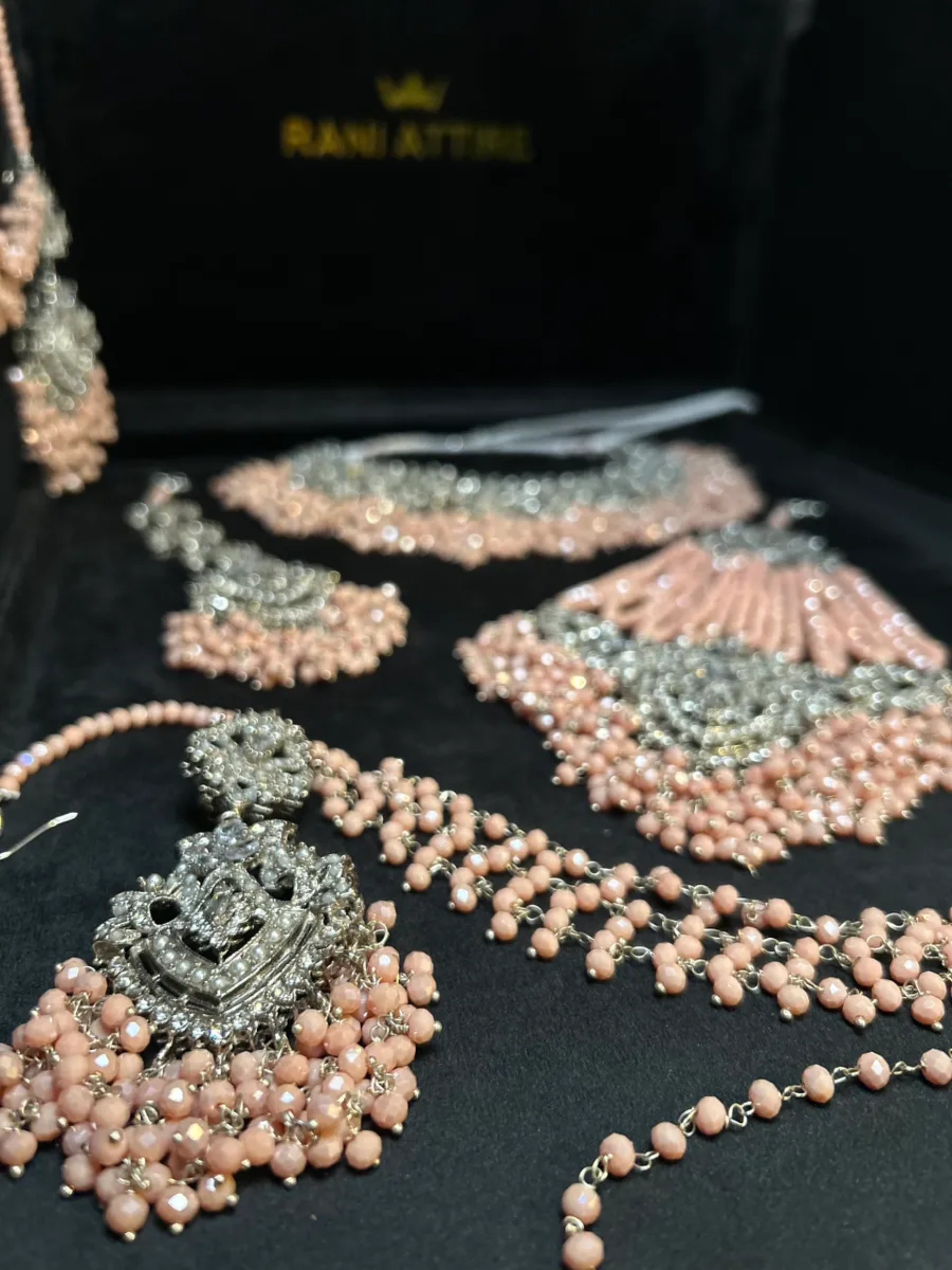Peach Pink & Silver Bridal Set