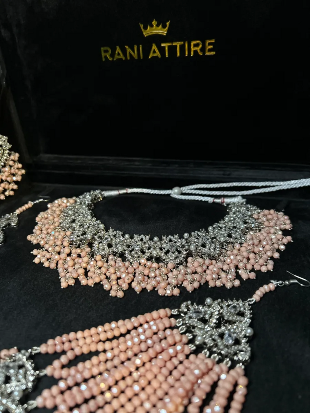 Peach Pink & Silver Bridal Set - Jewelsbyrani