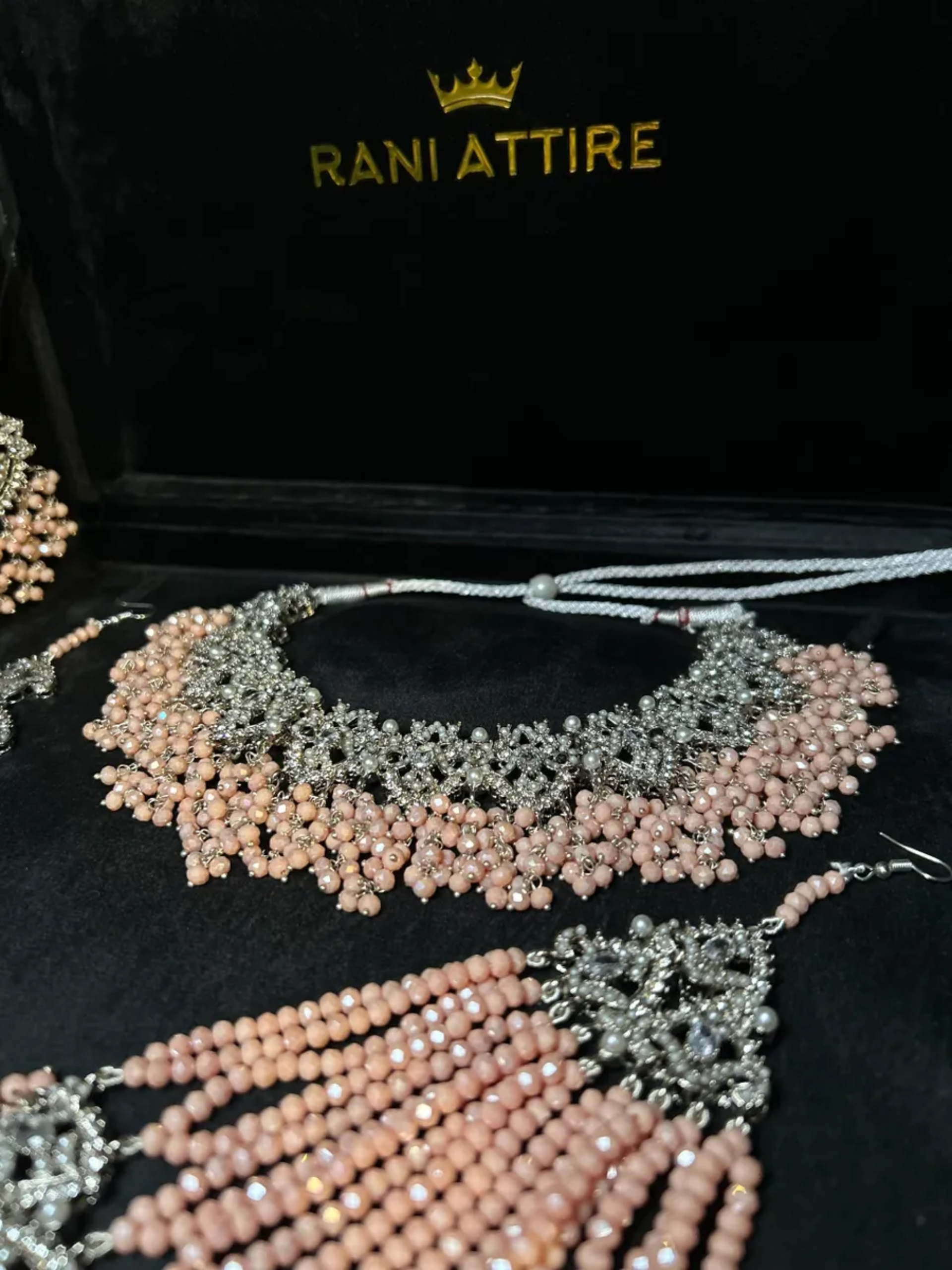 Peach Pink & Silver Bridal Set