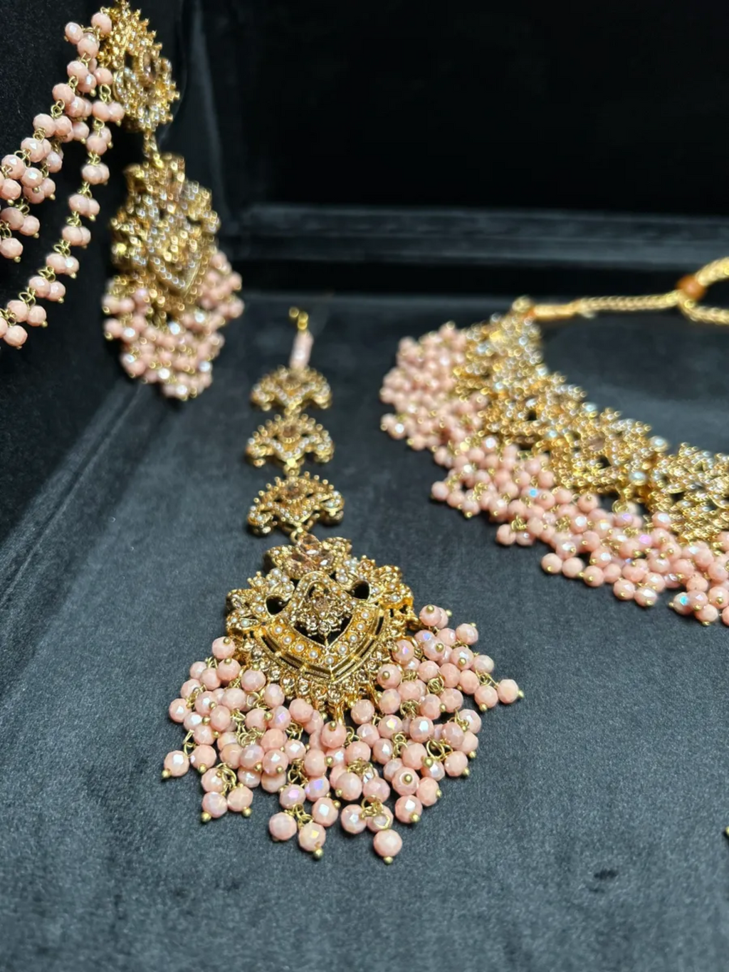 Peach Pink & Gold Bridal Set - Jewelsbyrani