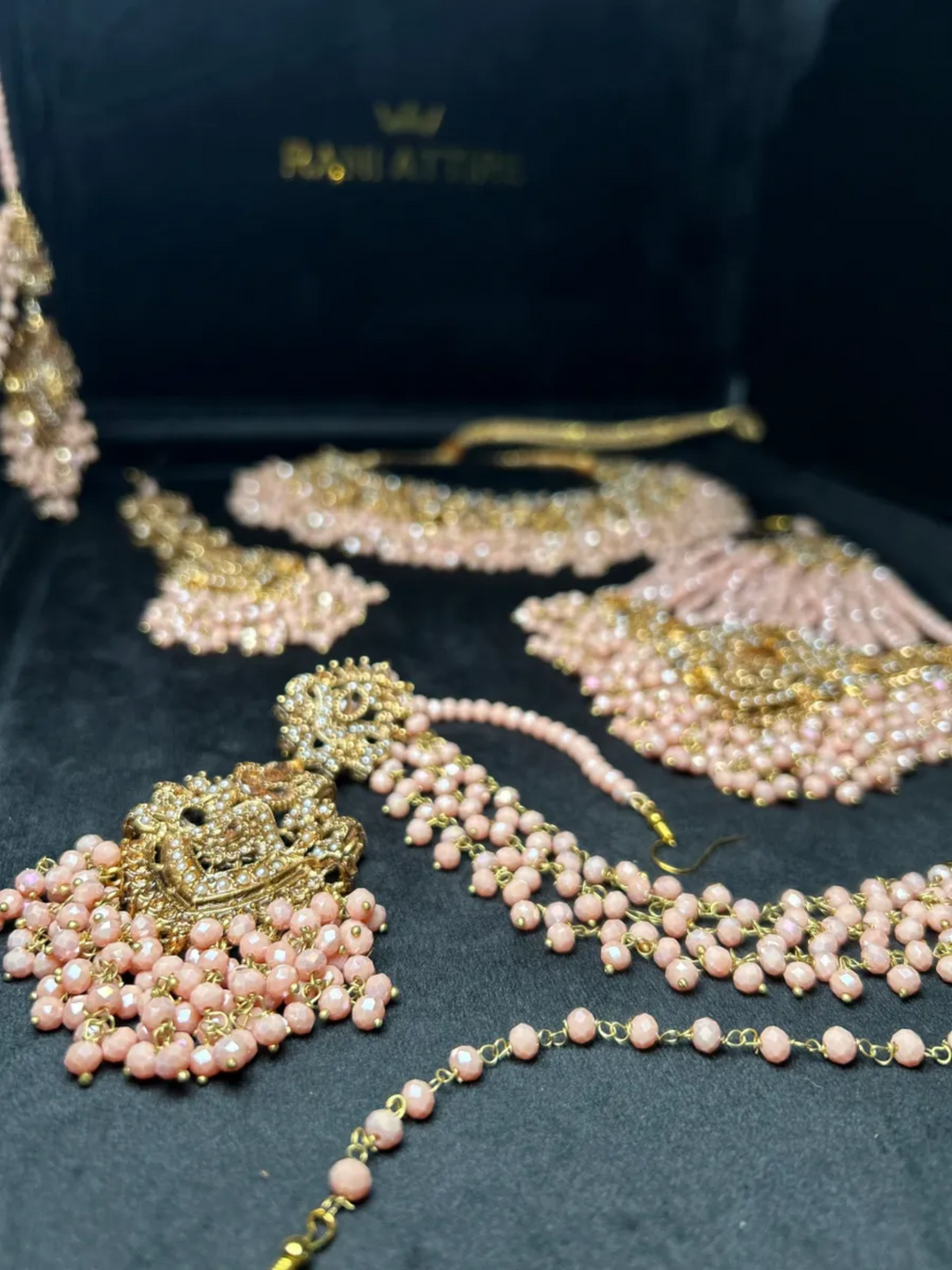 Peach Pink & Gold Bridal Set - Jewelsbyrani