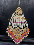 Orange, Hot pink & White Multi Coloured heavily beaded jhumar - Jewelsbyrani