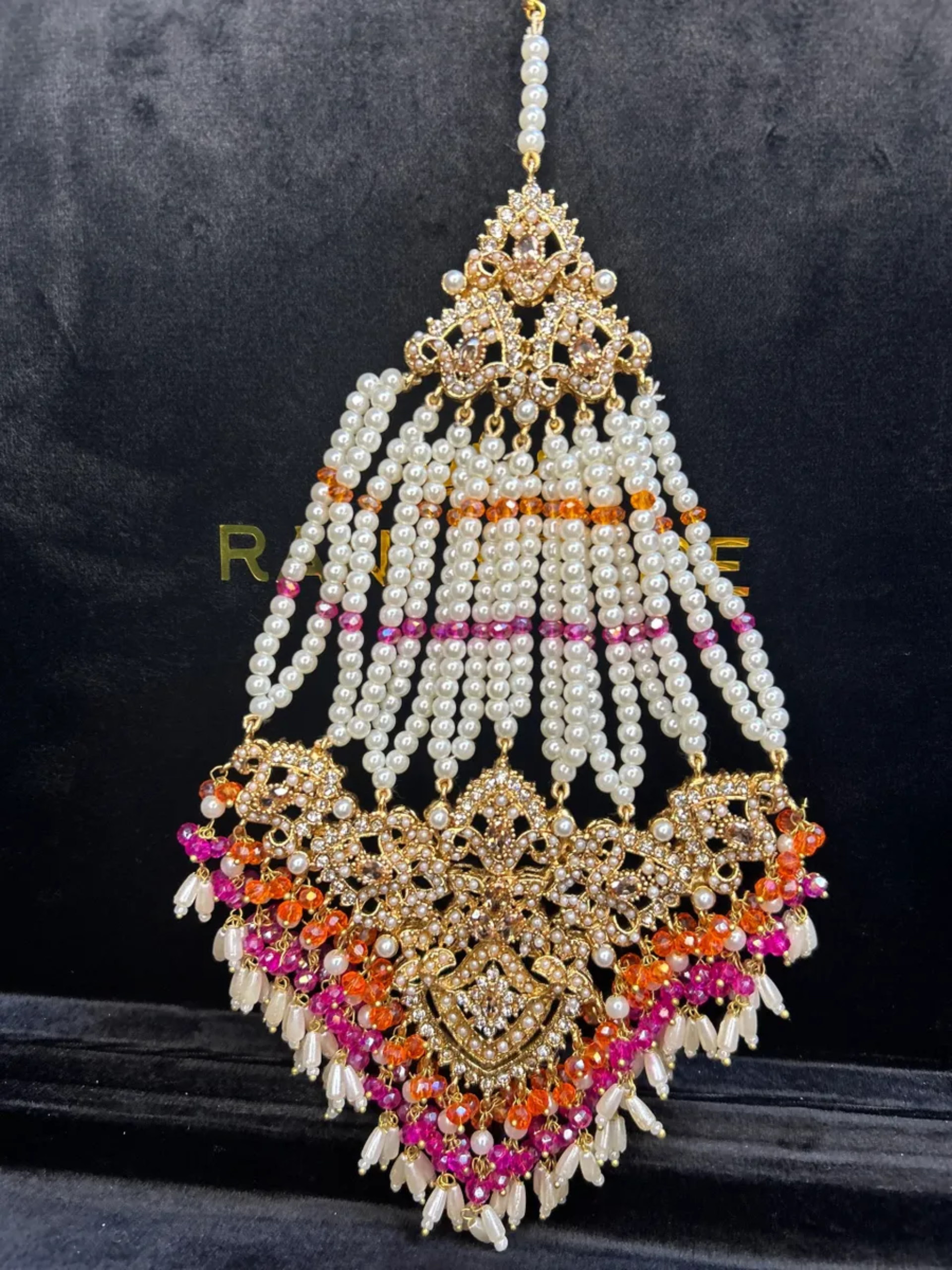 Orange, Hot pink & White Multi Coloured heavily beaded jhumar