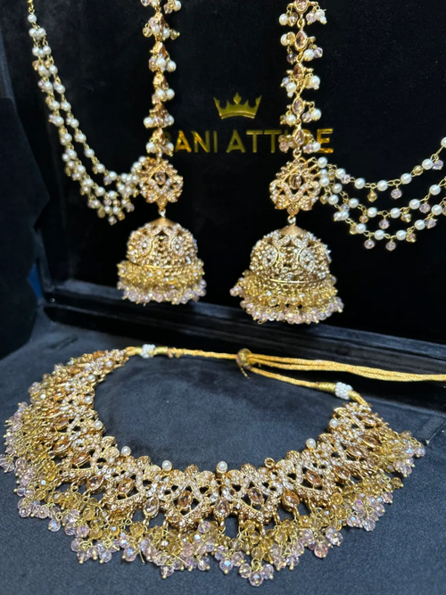 Baby Pink & Gold Bridal Set (no tikka) - Jewelsbyrani