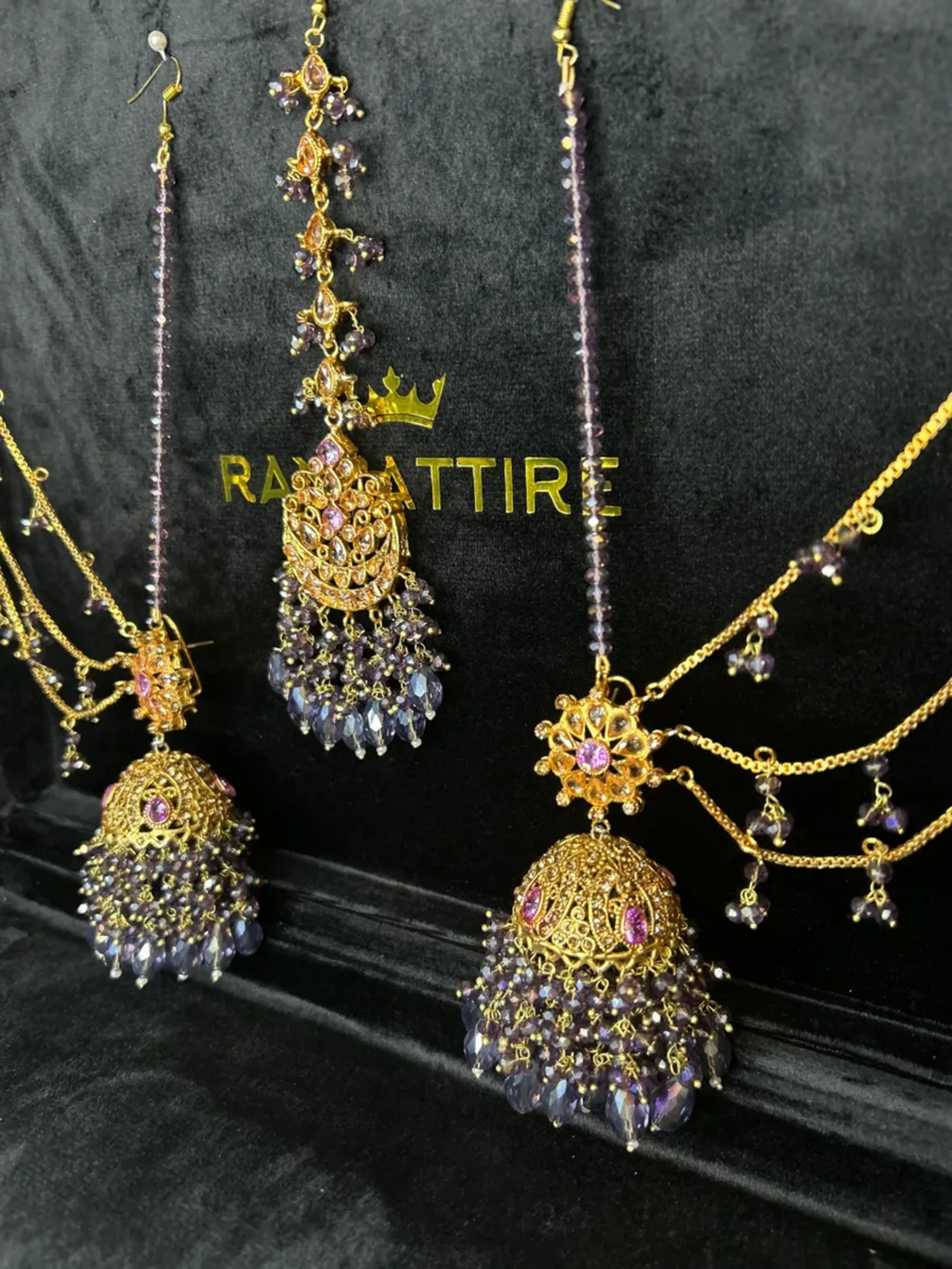 Purple & Gold Jhumkes & Tikka - Jewelsbyrani