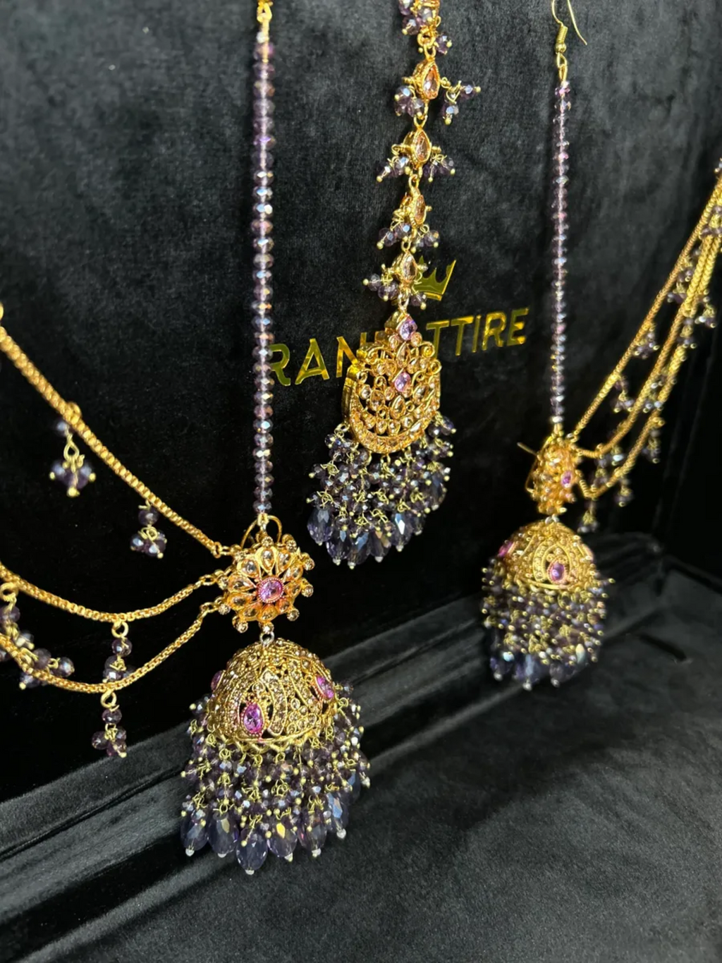 Purple & Gold Jhumkes & Tikka - Jewelsbyrani