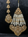 Beautiful Gold & White Jhumar & Tikka Set - Jewelsbyrani