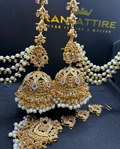 Gold Jhumkes & Tikka with beaded Saharas - Jewelsbyrani