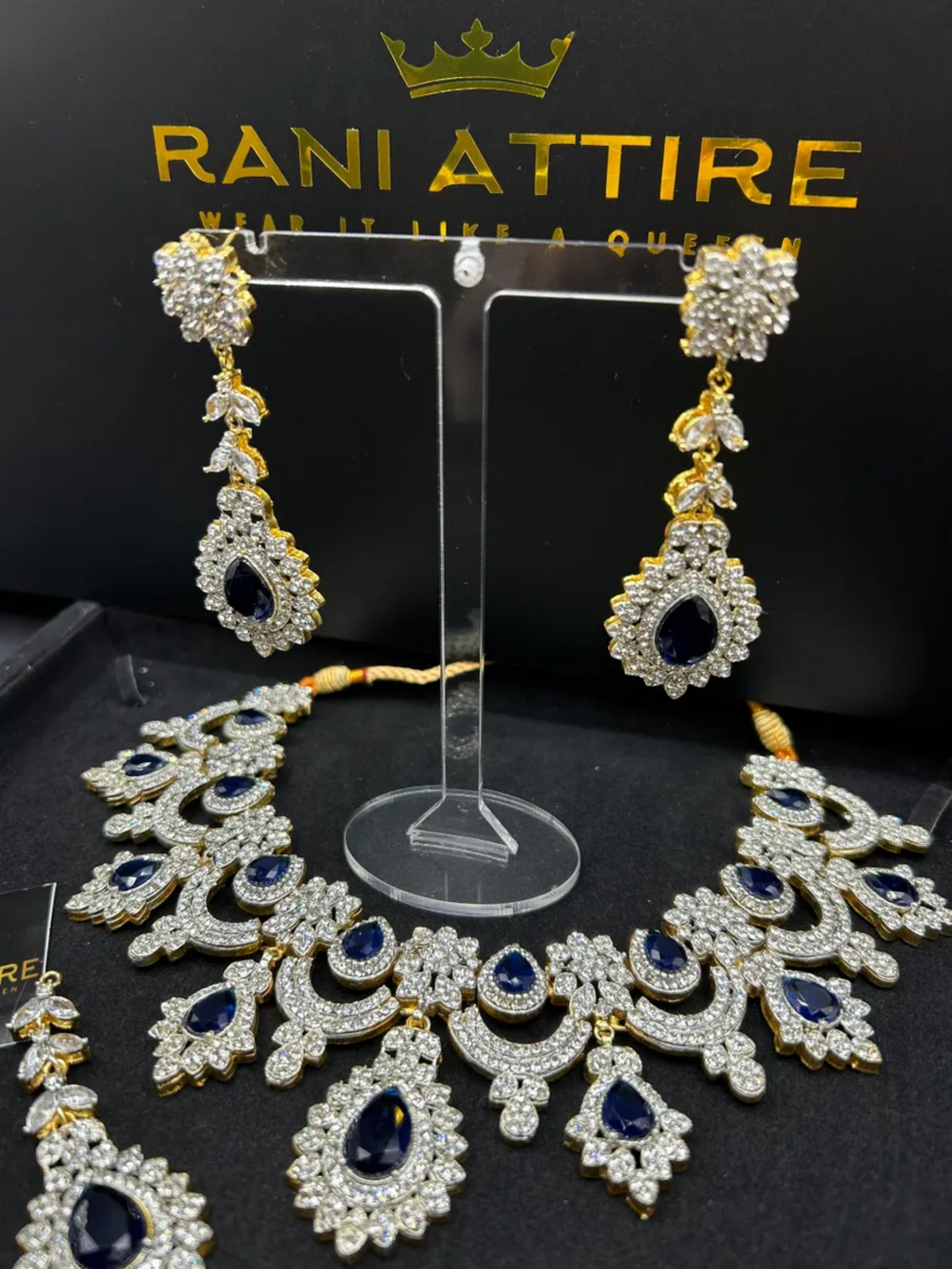 Royal Blue Elegant Diamond Statement Set - Jewelsbyrani