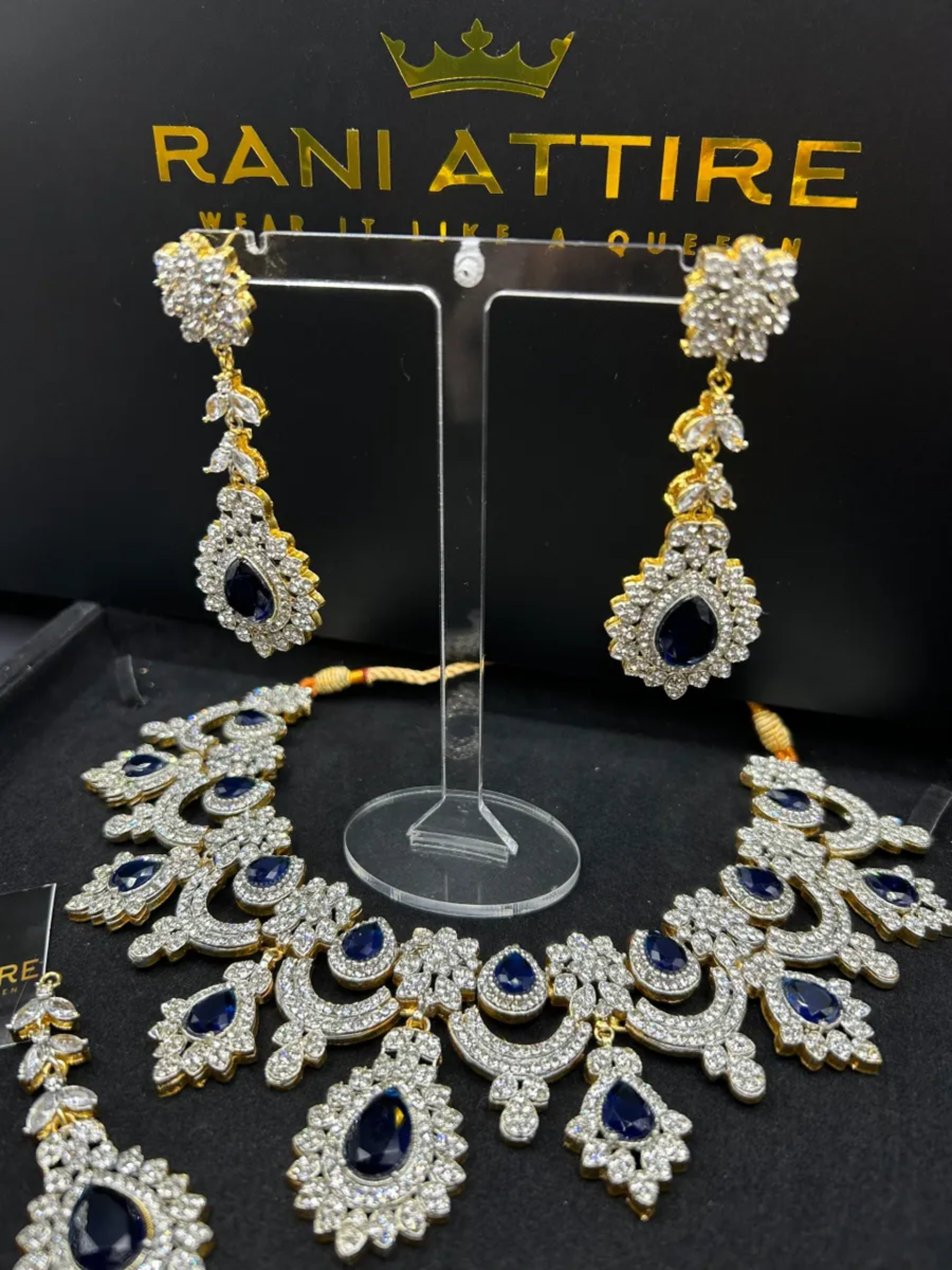 Royal Blue Elegant Diamond Statement Set