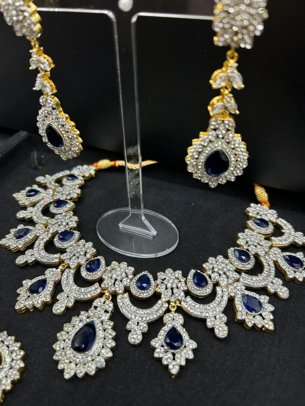 Royal Blue Elegant Diamond Statement Set - Jewelsbyrani