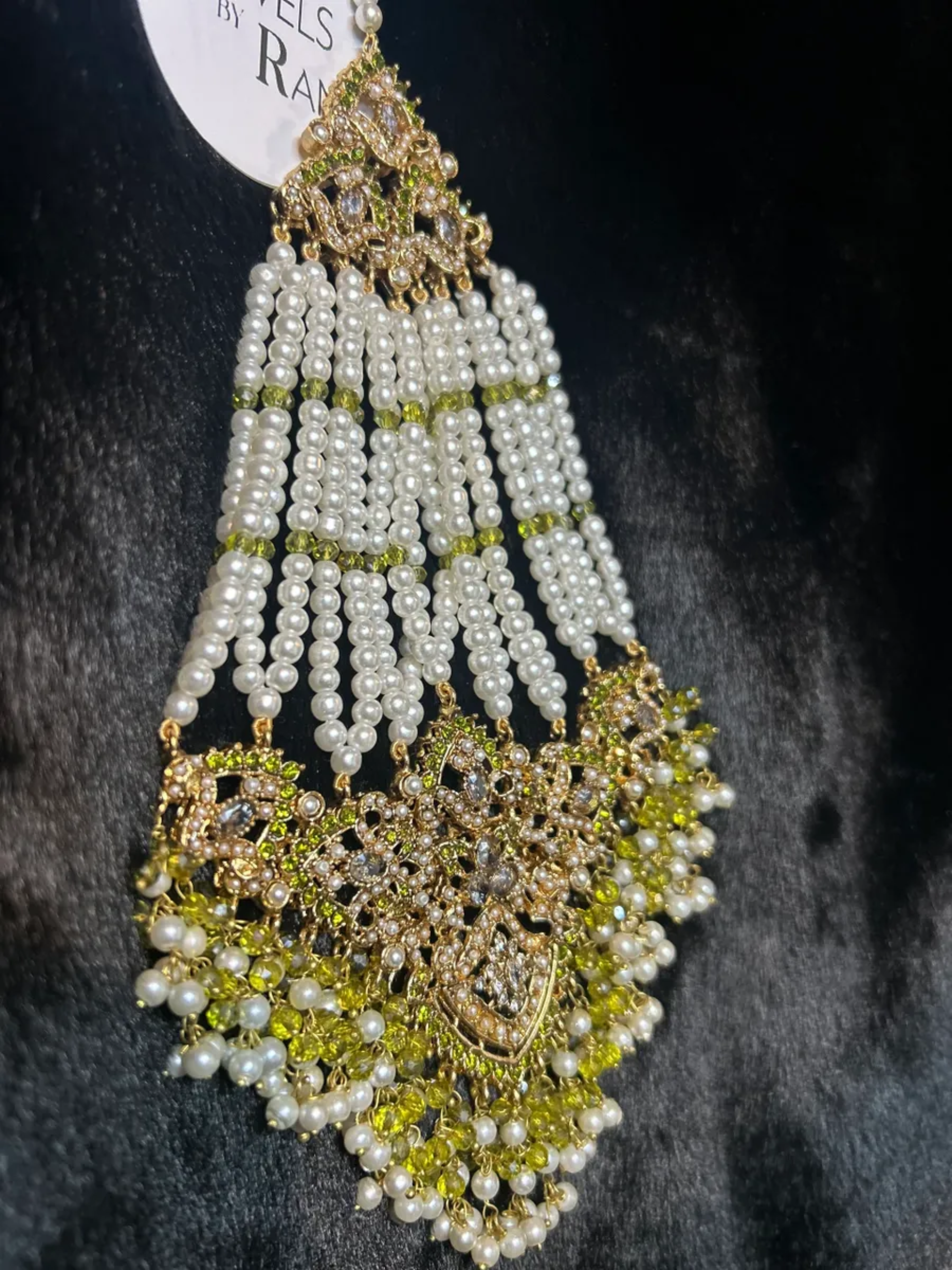 Olive Green heavily beaded Jhumar.