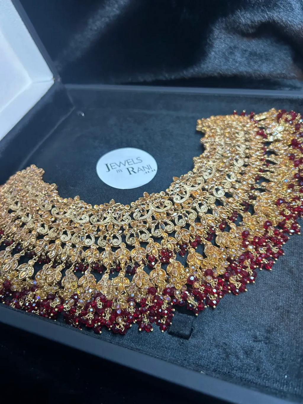 Large Bridal Deep Red Necklace ONLY - Jewelsbyrani