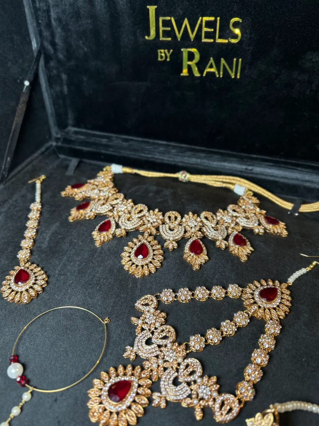 Pre Order 6 Weeks- Maroon & White 24 crt Gold Plated Bridal Jewellery Set - Jewelsbyrani