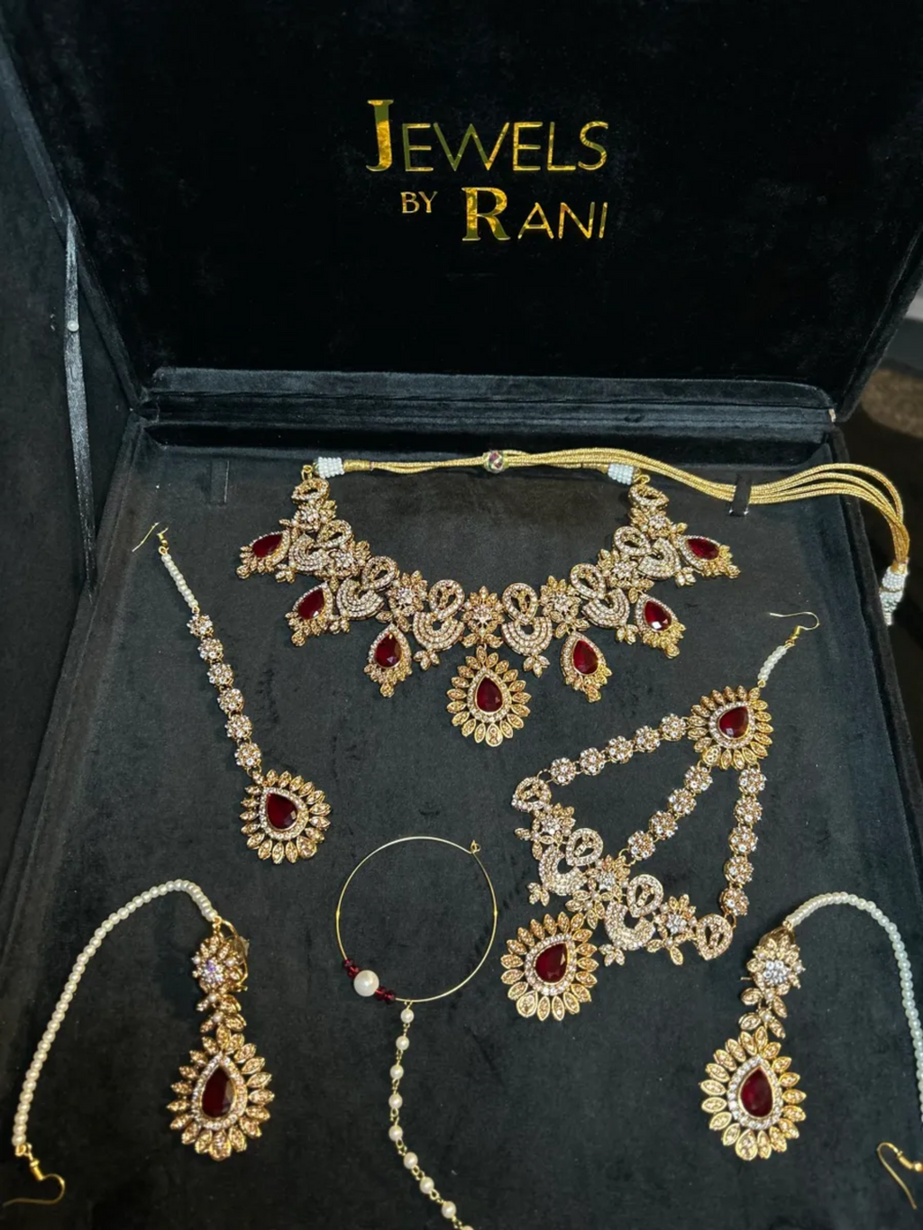 Pre Order 6 Weeks- Maroon & White 24 crt Gold Plated Bridal Jewellery Set - Jewelsbyrani