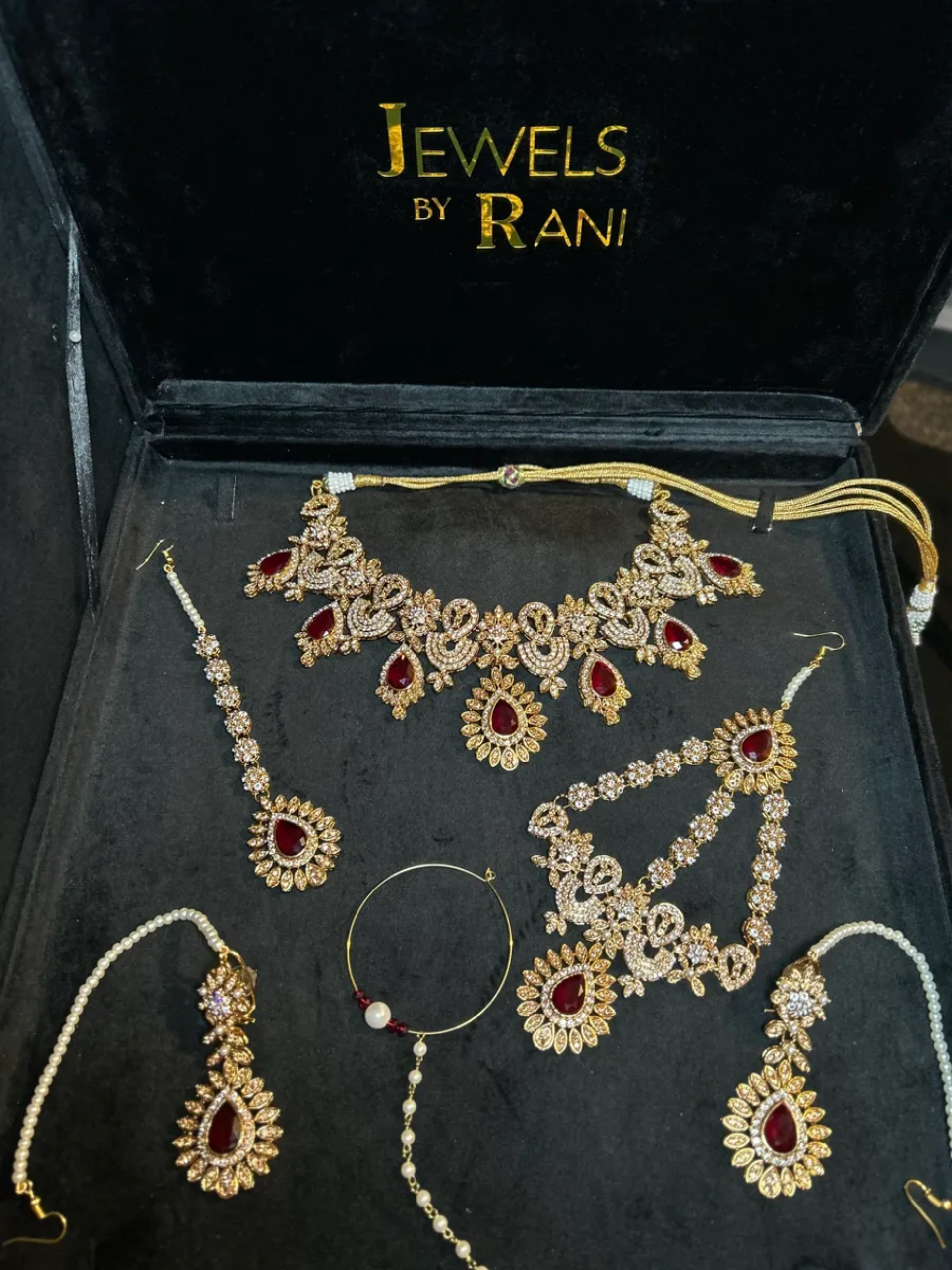 Pre Order 6 Weeks- Maroon & White 24 crt Gold Plated Bridal Jewellery Set