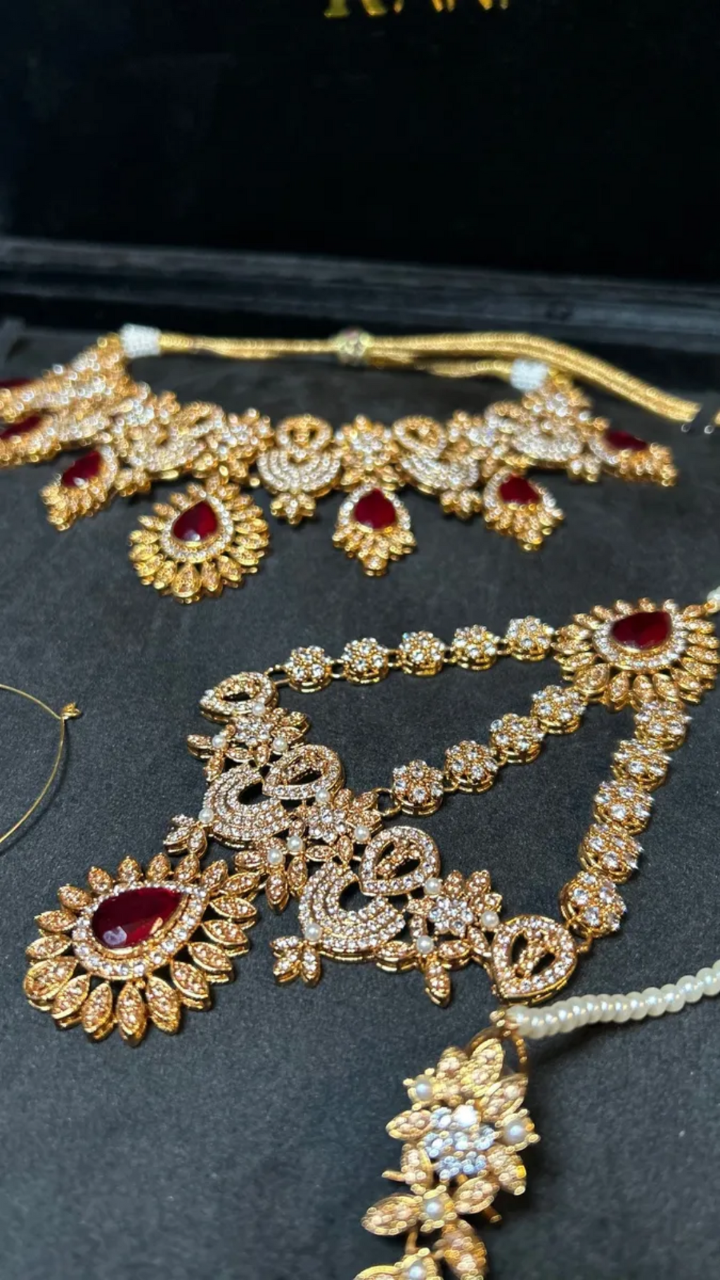 Pre Order 6 Weeks- Maroon & White 24 crt Gold Plated Bridal Jewellery Set - Jewelsbyrani