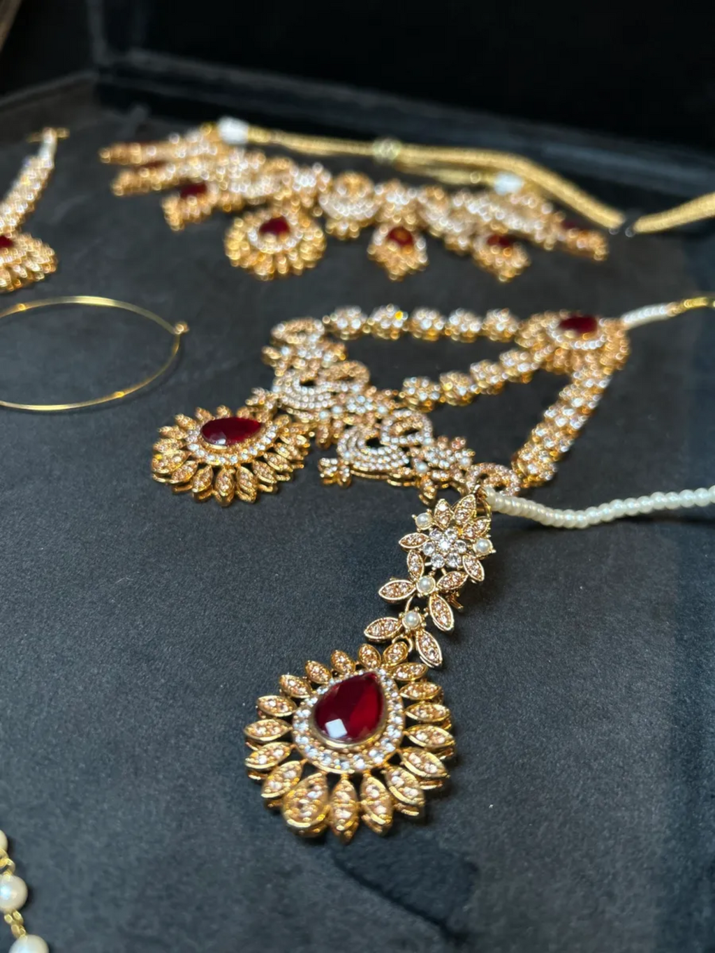 Pre Order 6 Weeks- Maroon & White 24 crt Gold Plated Bridal Jewellery Set - Jewelsbyrani