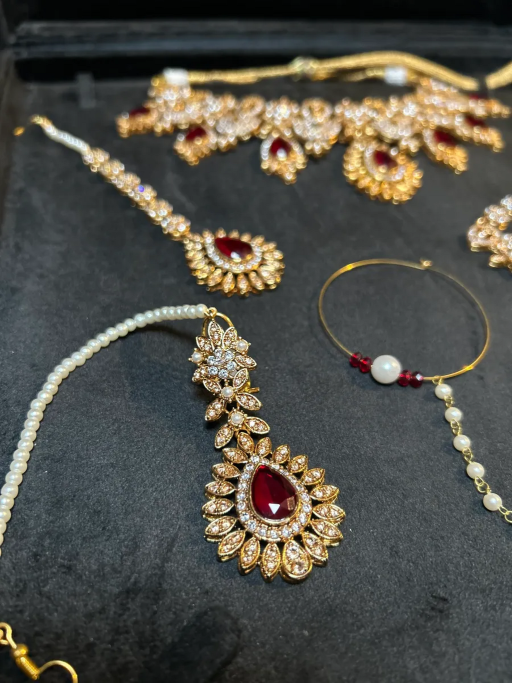 Pre Order 6 Weeks- Maroon & White 24 crt Gold Plated Bridal Jewellery Set - Jewelsbyrani