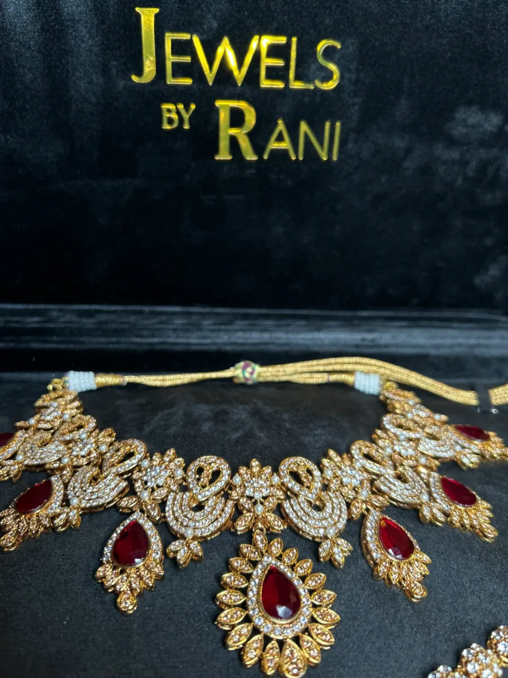 Pre Order 6 Weeks- Maroon & White 24 crt Gold Plated Bridal Jewellery Set - Jewelsbyrani