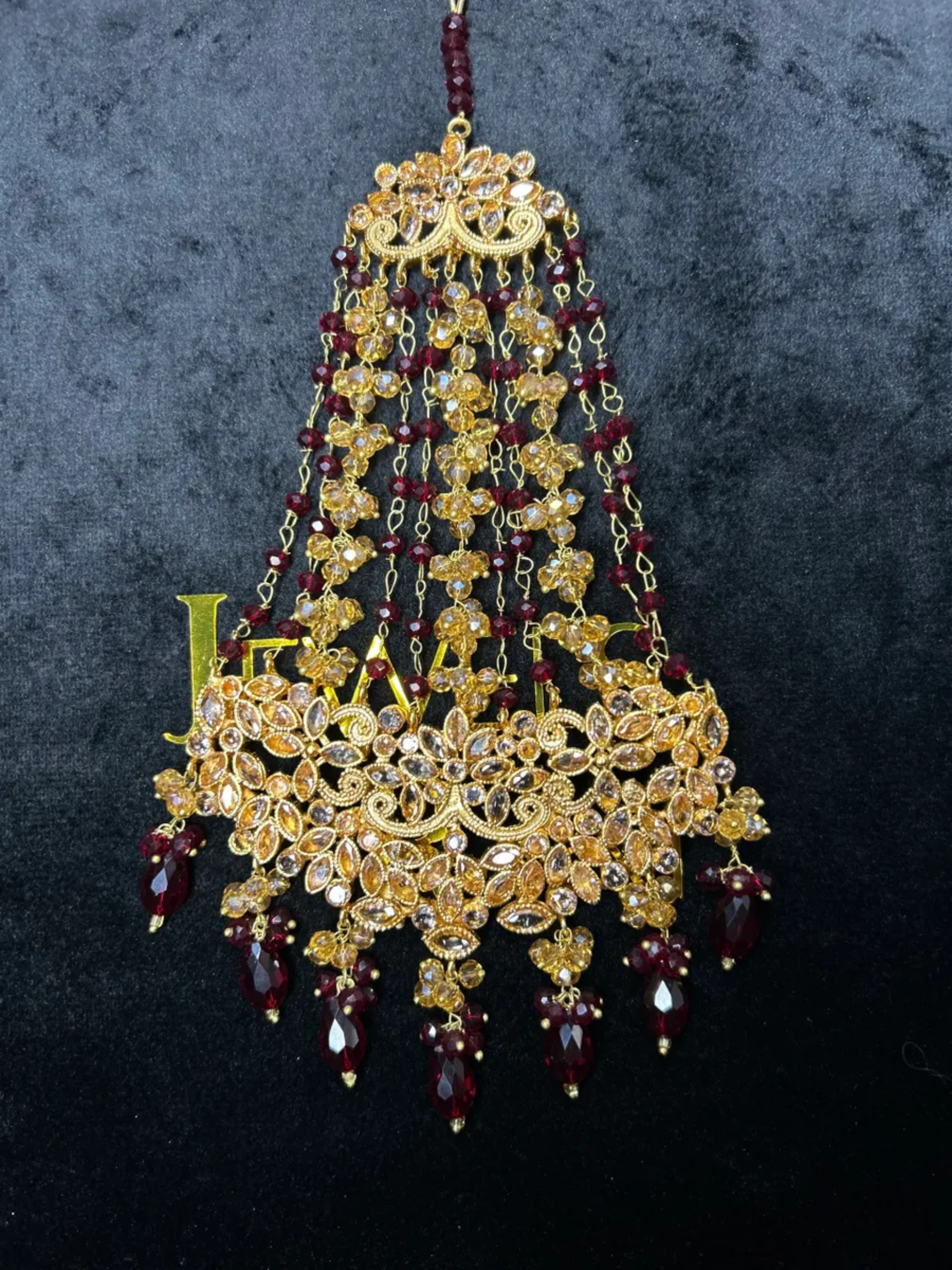 Maroon & Gold heavily beaded Jhumar.