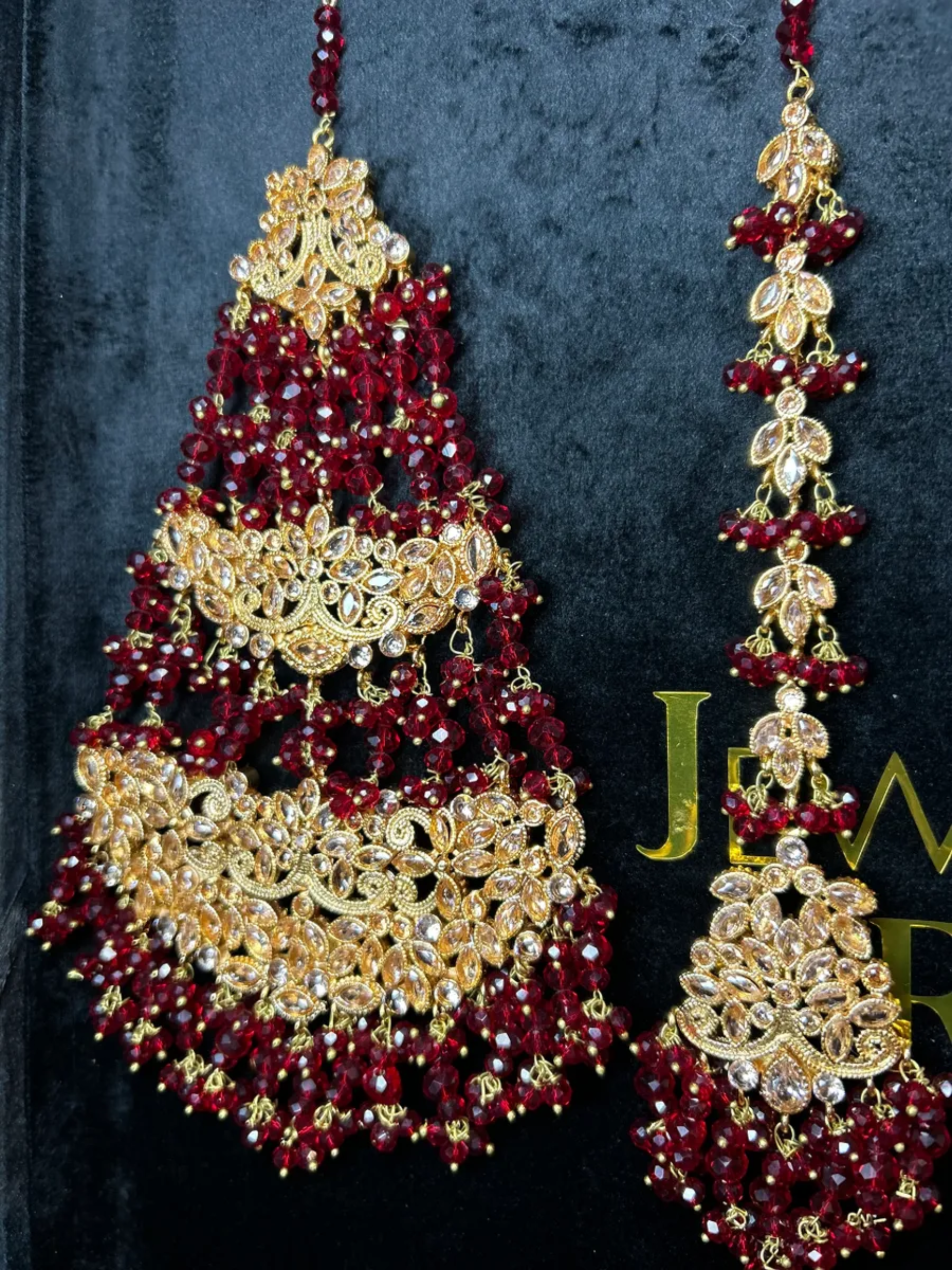 Bridal Gold & Deep Red Jhumar & Tikka Set