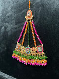Multi Orange, Green & Hot Pink Multi Coloured heavily beaded jhumar - Jewelsbyrani