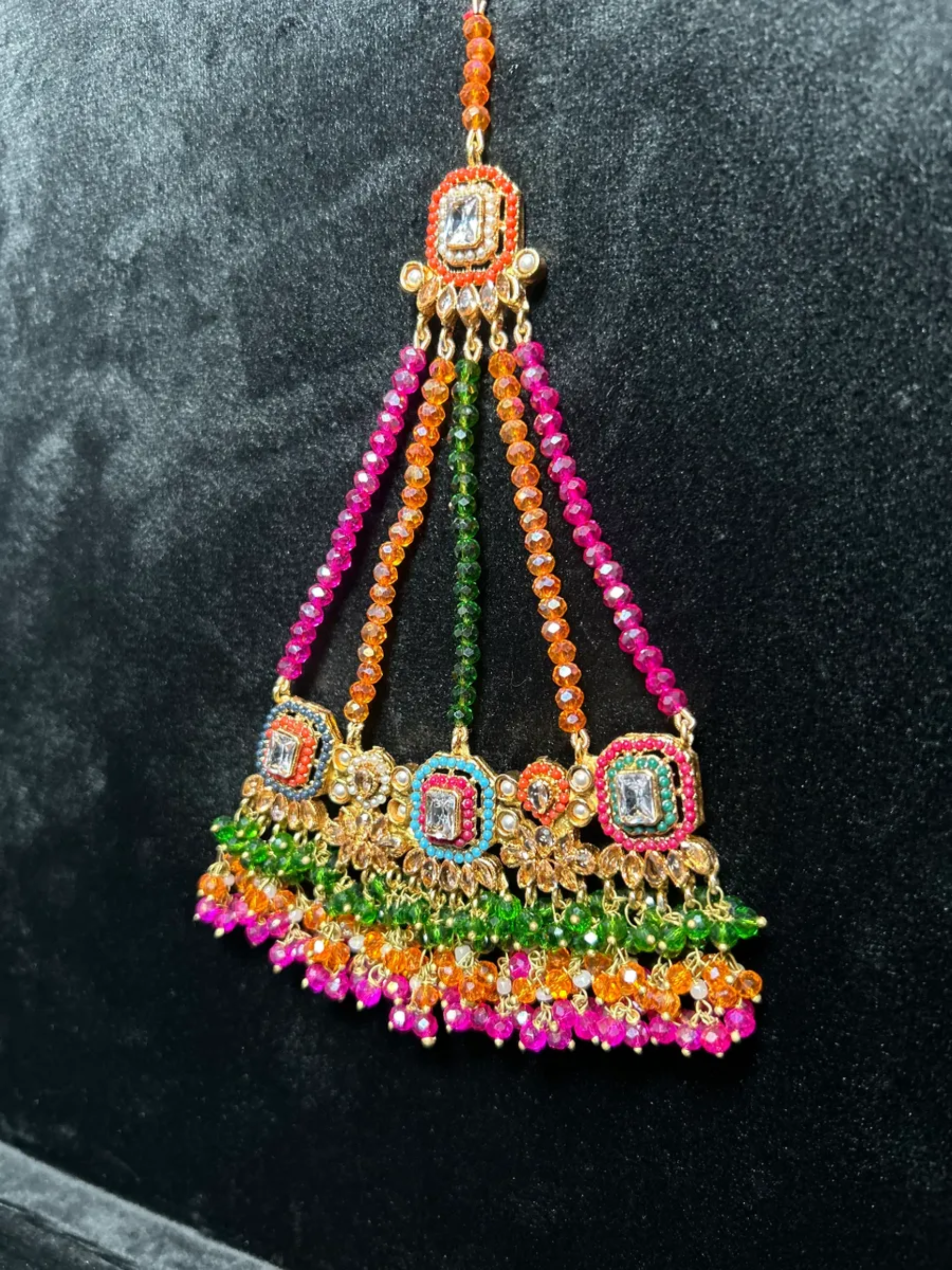 Multi Orange, Green & Hot Pink Multi Coloured heavily beaded jhumar
