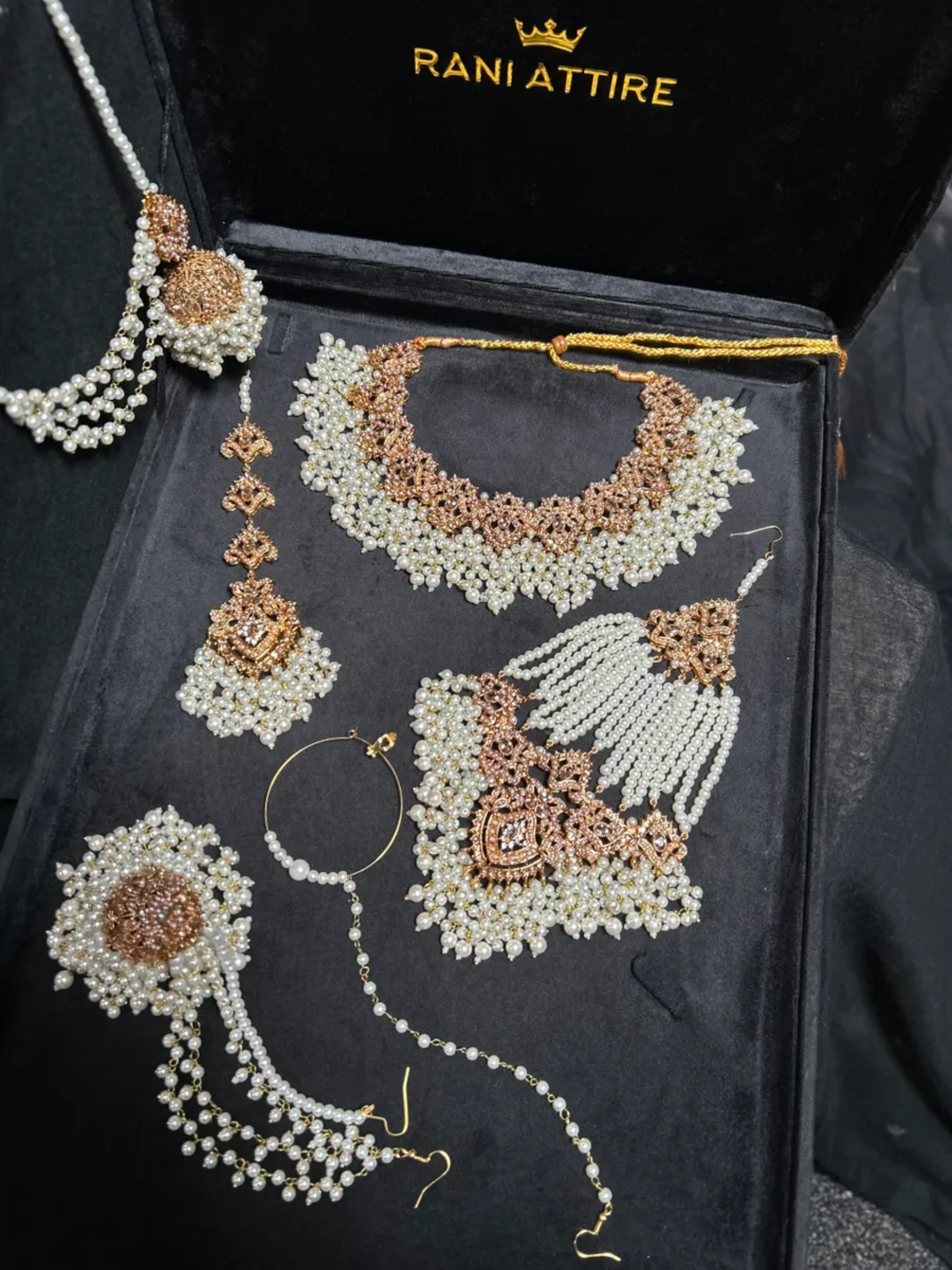 White Pearly Beaded Heavily Beaded Bridal Set