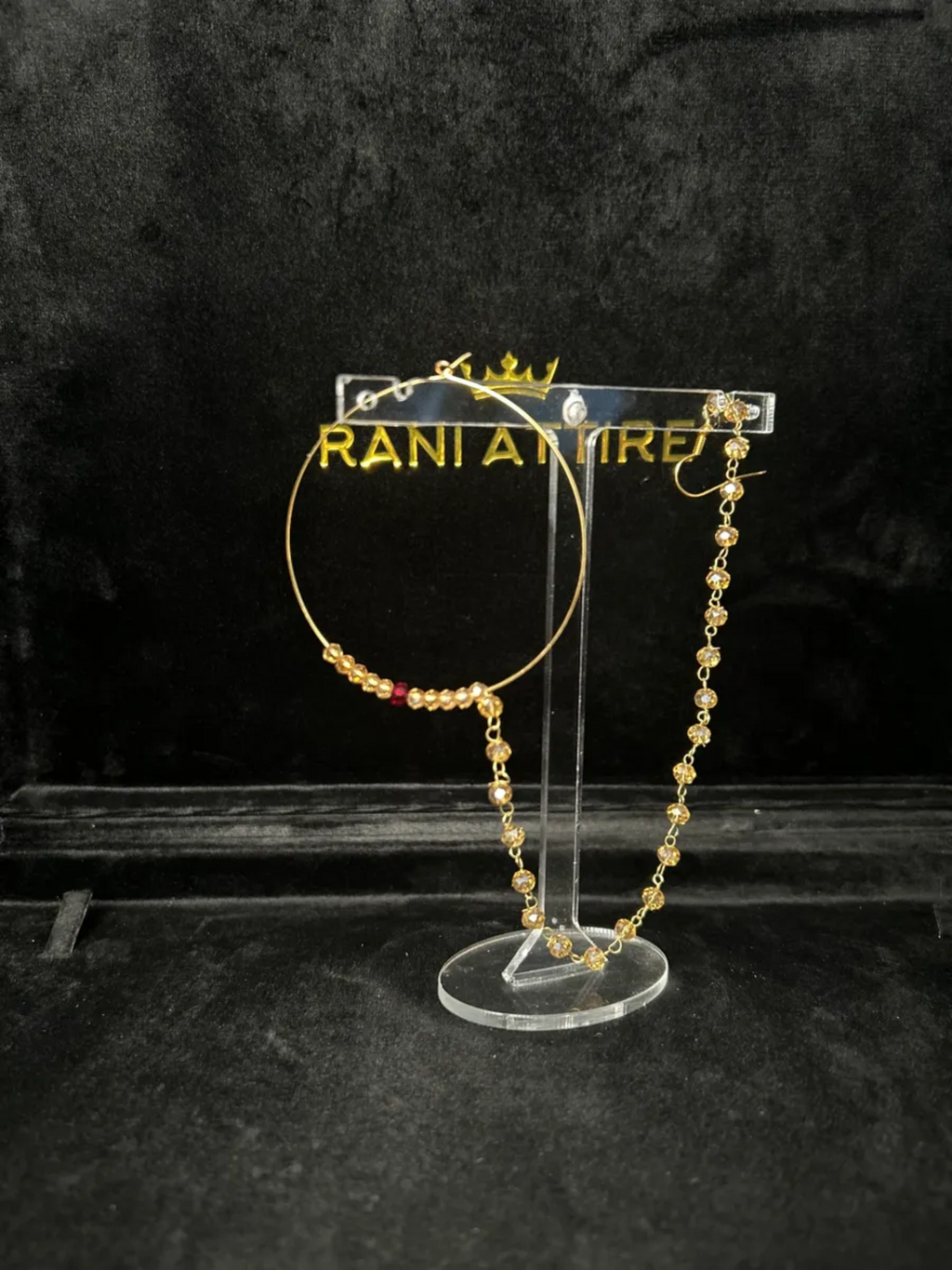 Bridal Gold & Maroon Beaded Bridal Nose Hoop/ Naath/ Nathli with Beaded Chain - Jewelsbyrani
