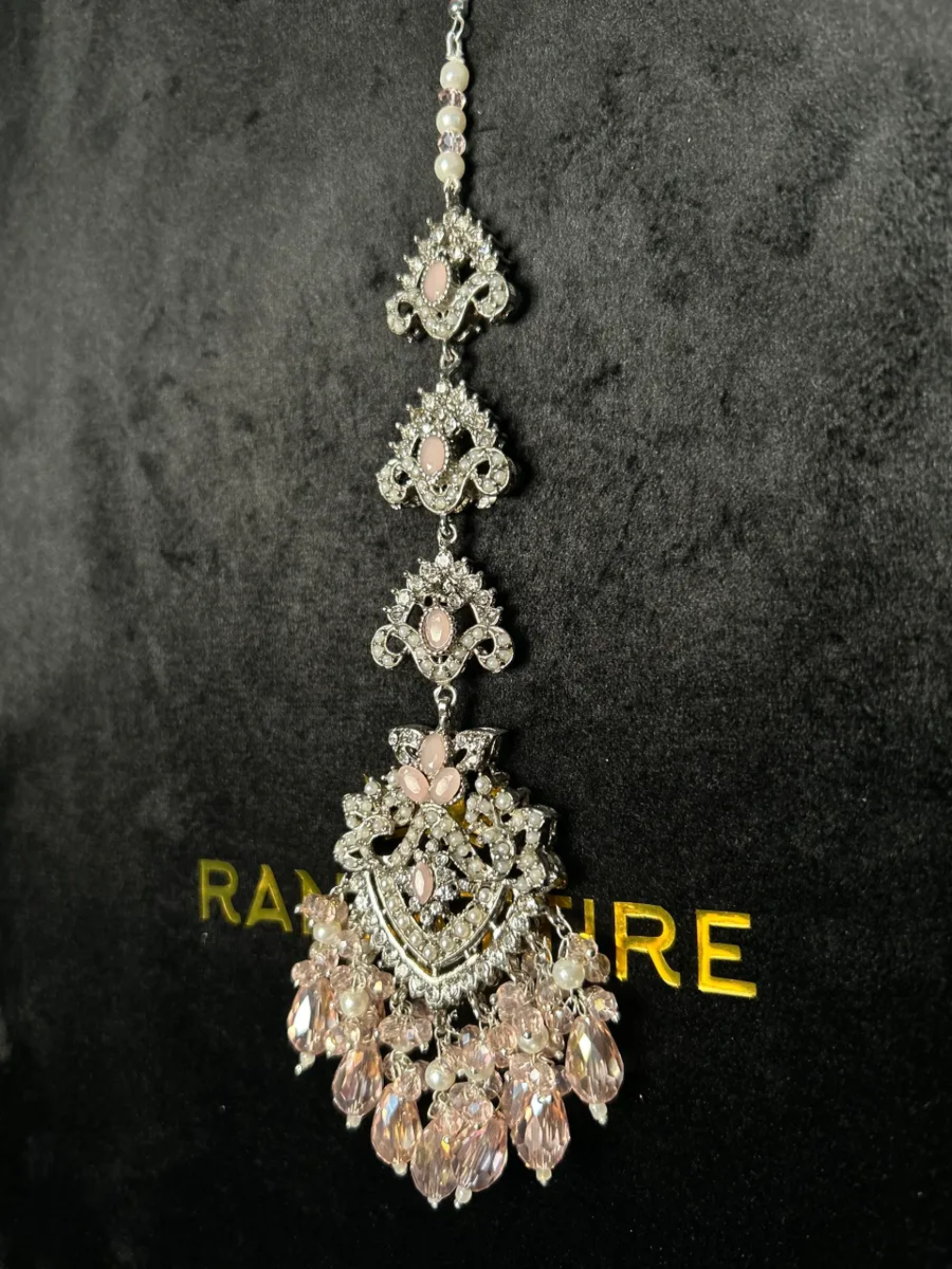 Silver, Baby Pink heavily beaded tikka.