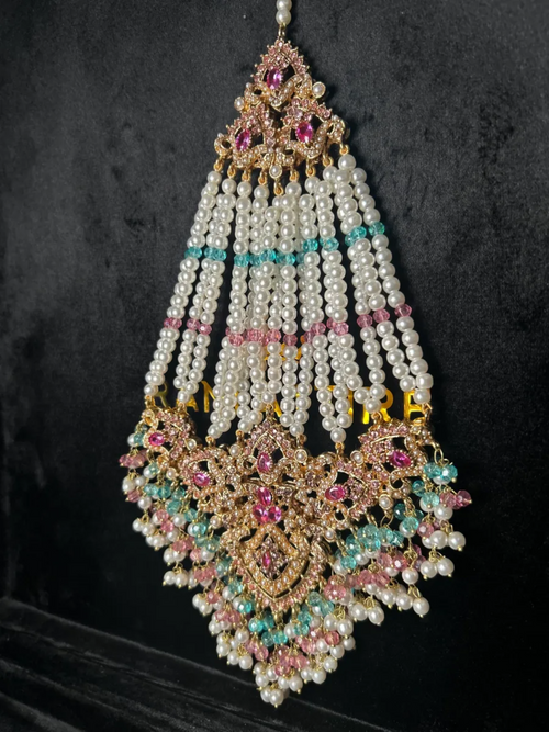 Baby Pink & Baby Blue Multi Coloured heavily beaded jhumar - Jewelsbyrani