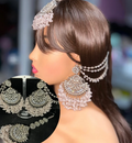 Baby Pink & Silver Beautiful Chandelier Earrings & Tikka | Silver stones - Jewelsbyrani