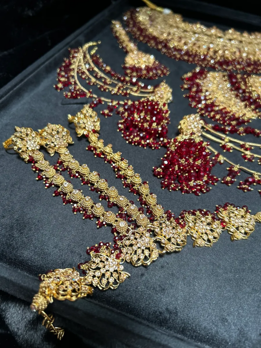 Pre Order 6 Weeks - 24crt Gold Plated Maroon Bridal Hand Piece ONLY |Angla - Jewelsbyrani