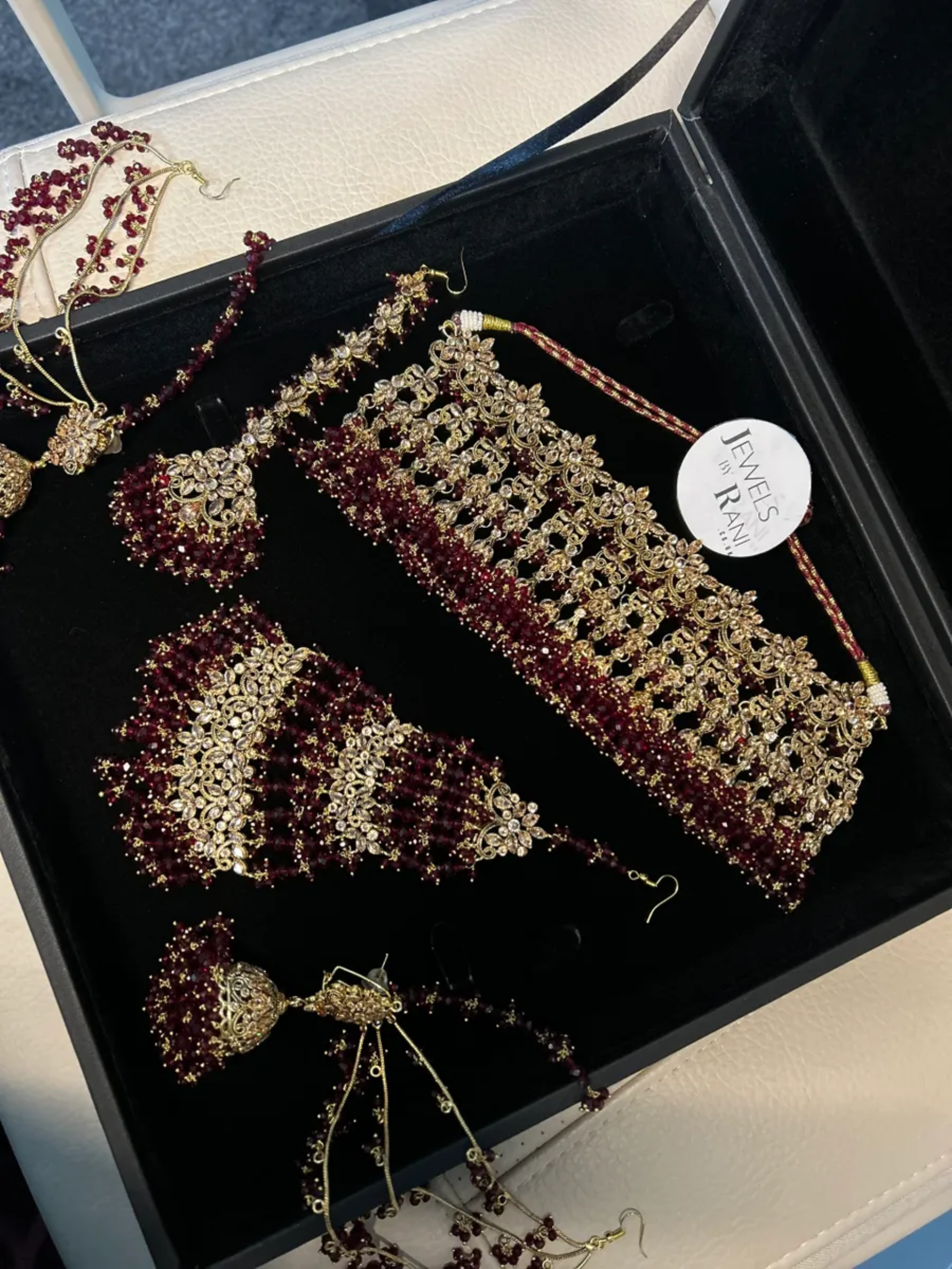 Pakistani Gorgeous Choker Necklace Maroon Full Bridal Jewellery Set/ Style 50 - Jewelsbyrani