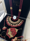 Full Pakistani Bridal - Set Deep Red Bridal Jewellery Set with Mala - Jewelsbyrani