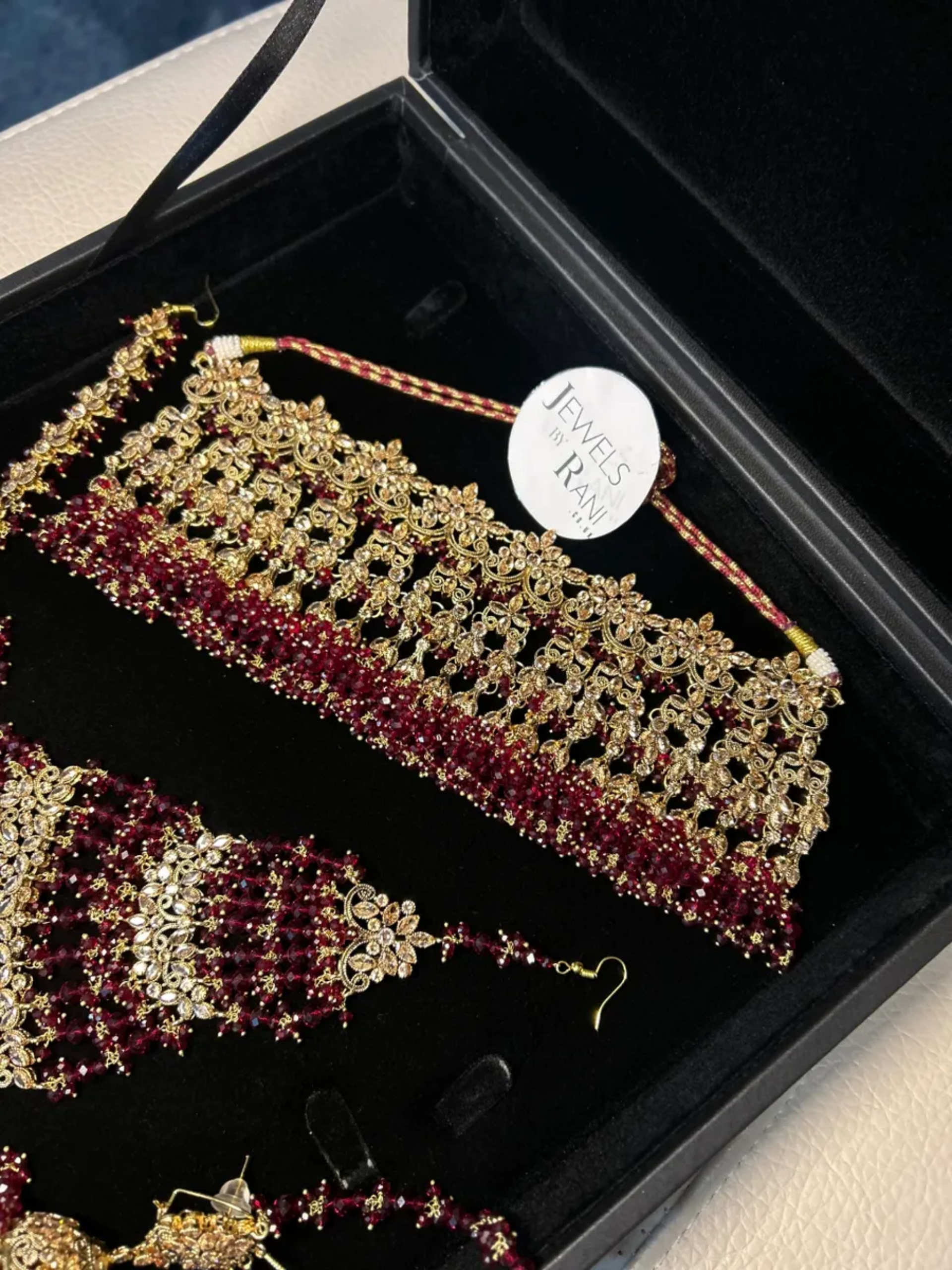 Pakistani Gorgeous Choker Necklace Maroon Full Bridal Jewellery Set/ Style 50 - Jewelsbyrani