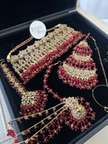 Pakistani Gorgeous Choker Necklace Deep Red Full Bridal Jewellery Set/ Style 50 - Jewelsbyrani